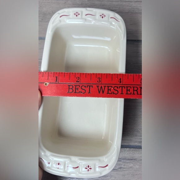 Longaberger **Vintage** Pottery Woven Tradition Ivory /Red Small Loaf Pan - Picture 5 of 7